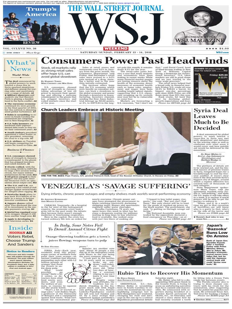 Wallstreetjournal 20160213 The Wall Street Journal | PDF | Recession |  Credit Score