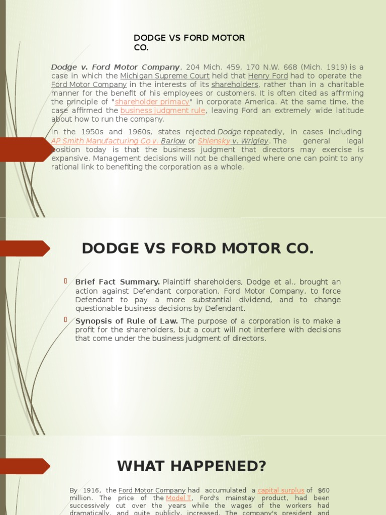 Dodge Vs Ford Motor Co Justice Crime Violence