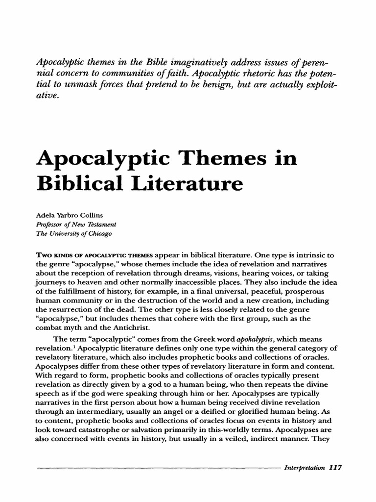 A. Y. Collins, Apocalyptic Themes in Biblical Literature PDF | PDF ...