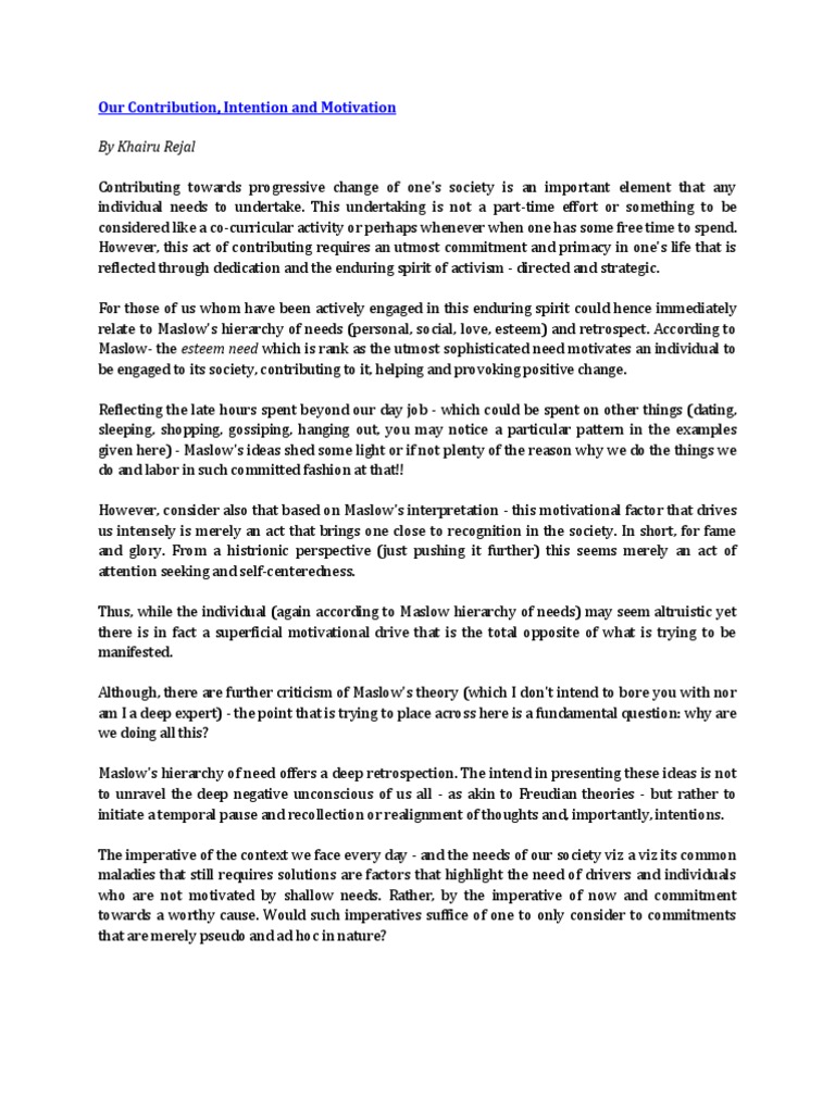 Our Contribution Intention Motivation Pdf Motivation Motivational