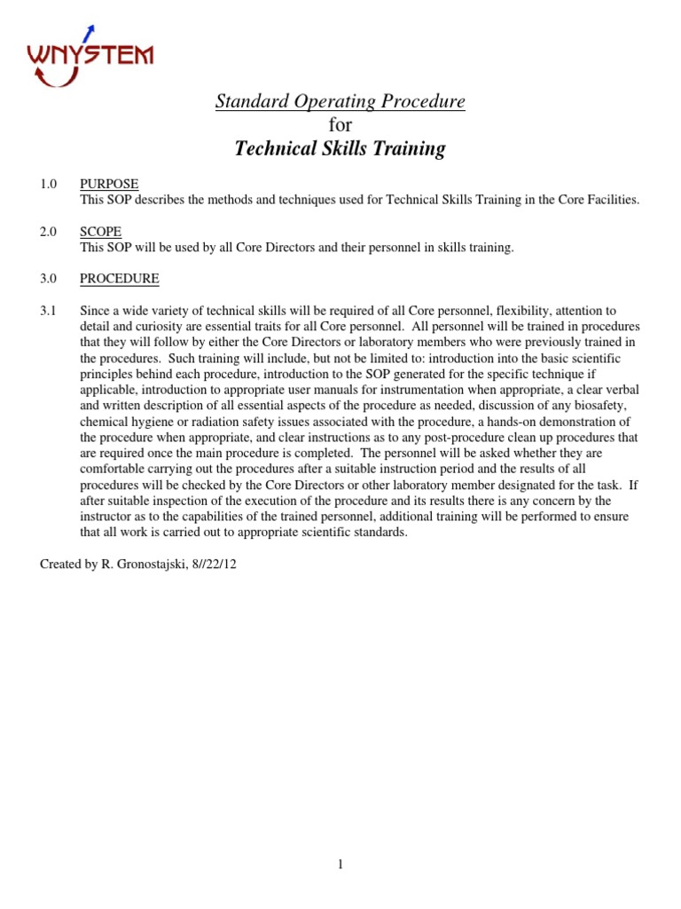 SOP17.0 Technical Skills Training | PDF