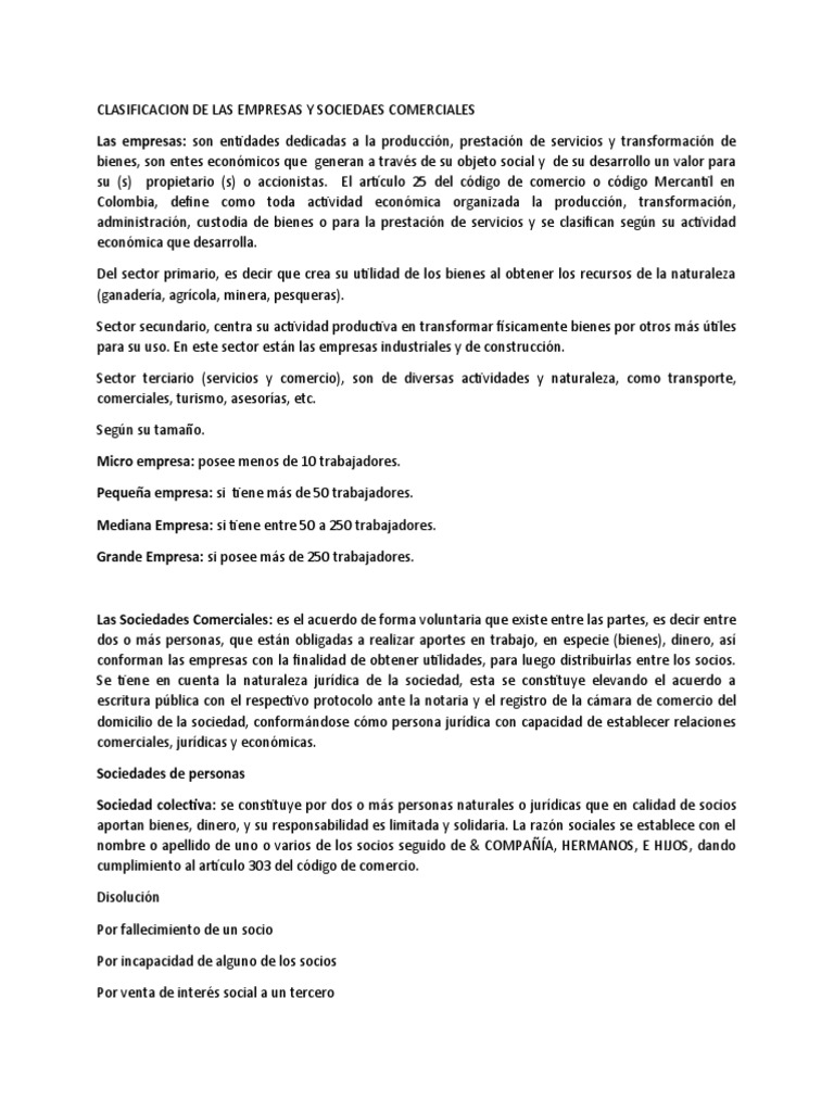 Clasificación de Empresas y Sociedades Comerciales. | PDF | Sociedad de ...