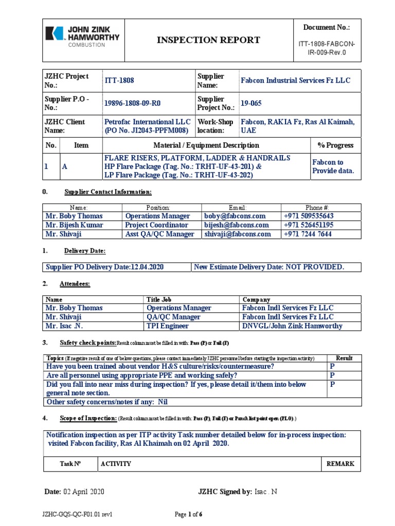 Flare Risers Inspection Report - Fabcon | PDF | Business Process | Business