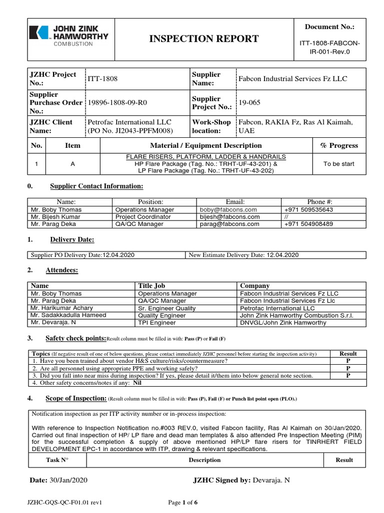 Flare Risers Inspection Report - ITT-1808 | PDF | Business Process ...