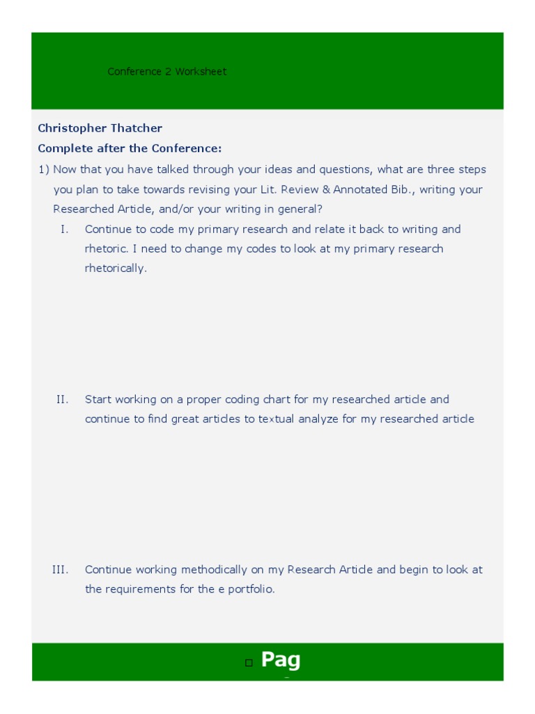 Conference 2 Worksheet for Research Planning | PDF | Art