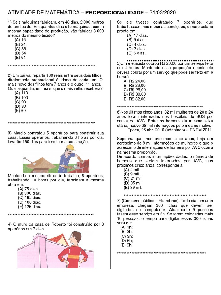 Atividade de matemática sobre proporcionalidade | PDF | Natureza