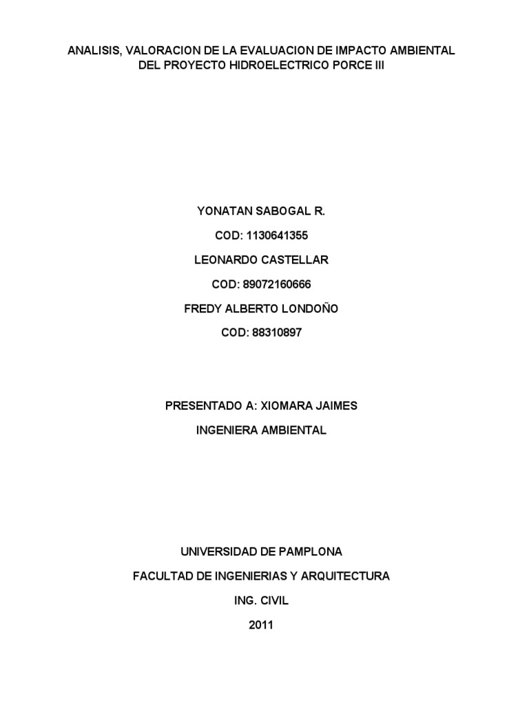 Analisis de Impacto Ambiental PDF | PDF | Hidroelectricidad | Entorno ...
