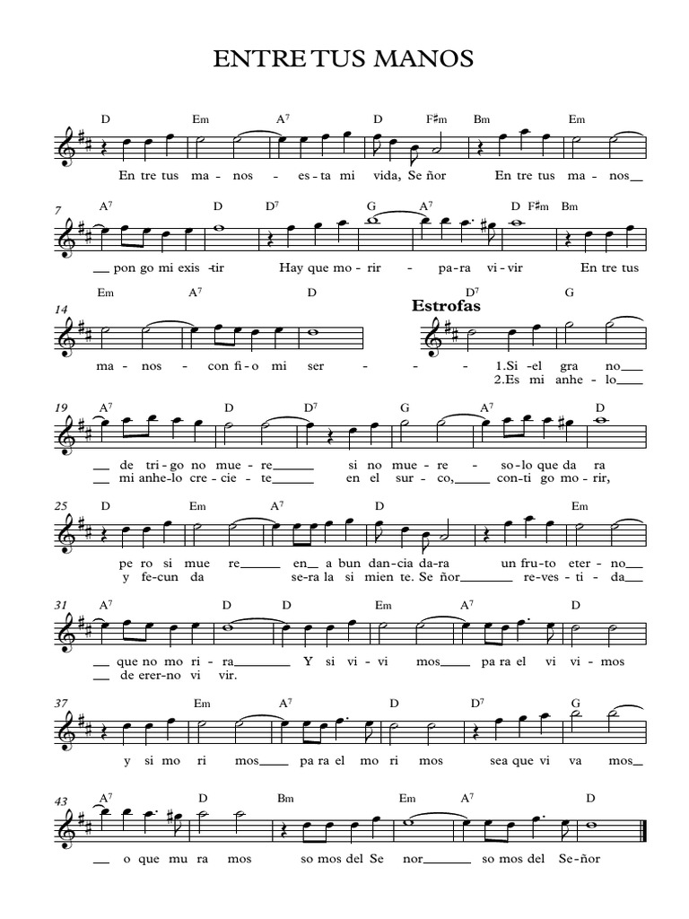 ENTRE TUS MANOS Partitura Completa PDF