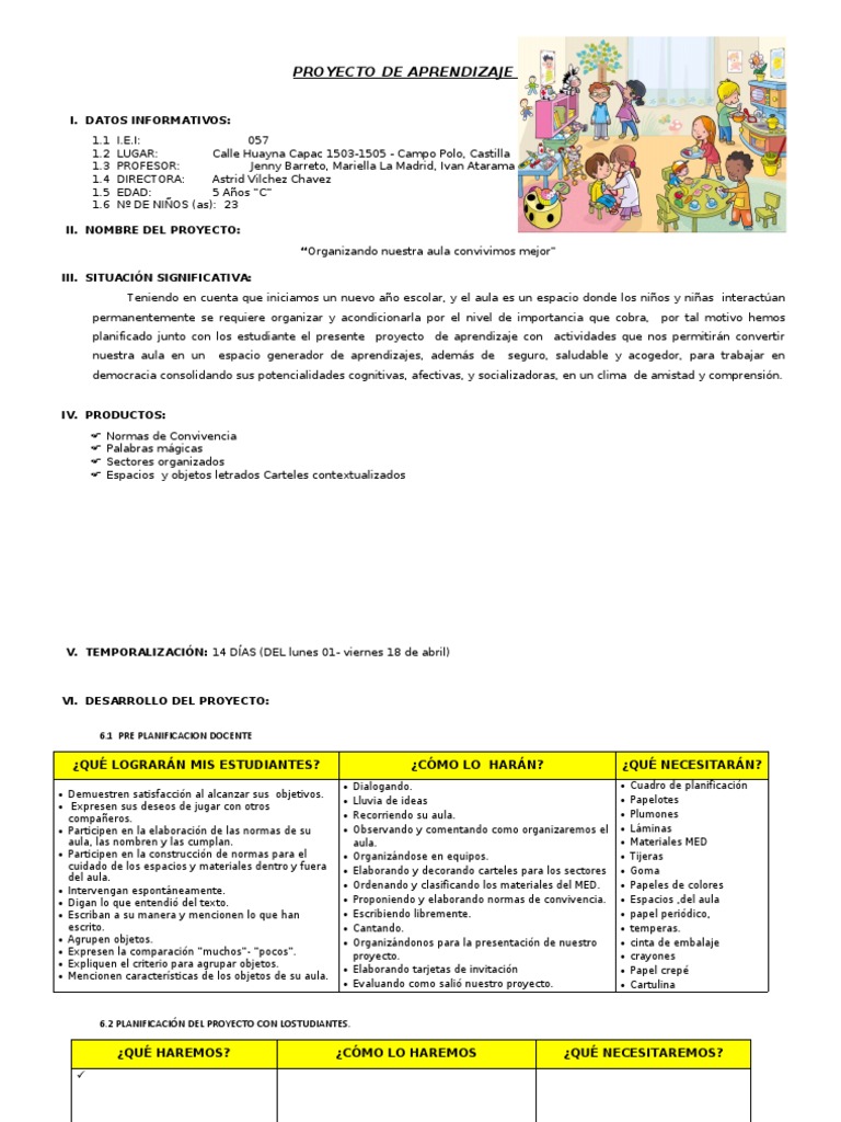 Proyecto de Aprendizaje: Aula Organizada | PDF | Salón de clases ...