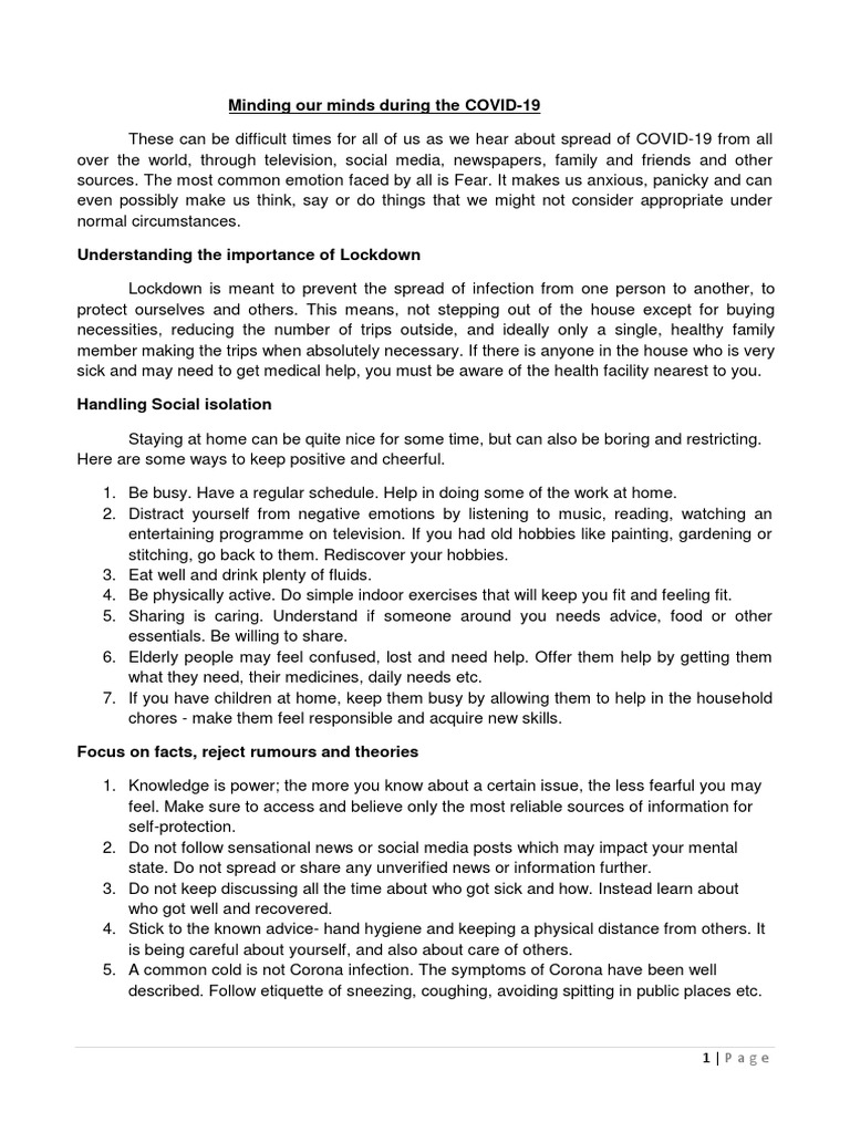 Mental Health Tips During COVID-19 | PDF | Mental Disorder | Anxiety