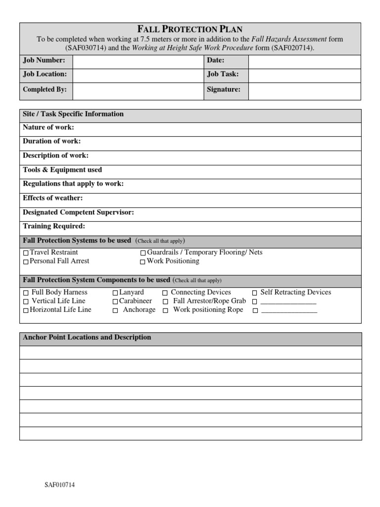 Fall Protection Plan Form PDF Medical Specialties Clinical Medicine