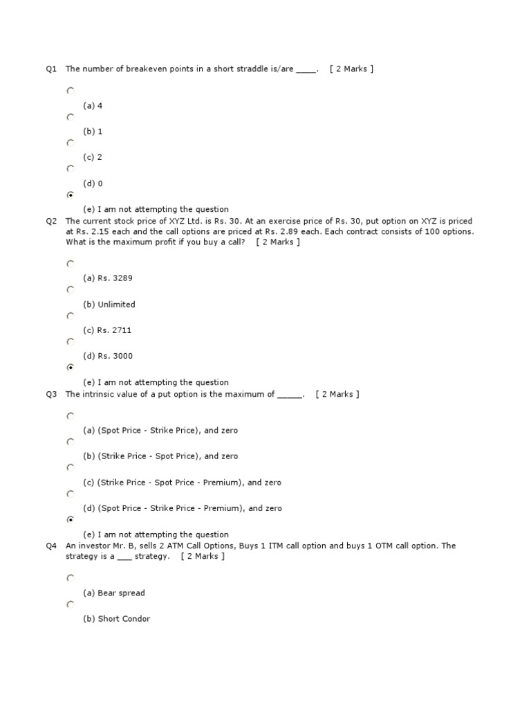 Options Trading Quiz Questions | PDF | Option (Finance) | Put Option