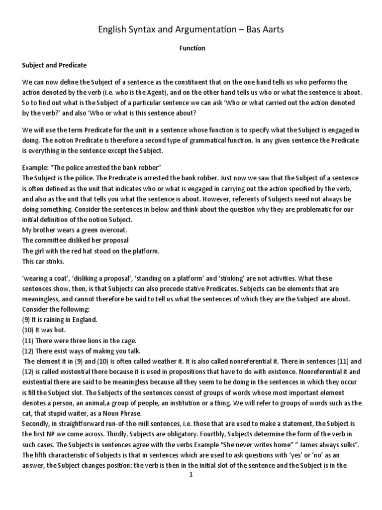 English Syntax and Argumentation Overview | PDF | Verb | Subject (Grammar)