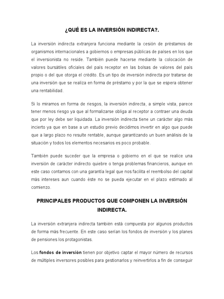 Indirecta | PDF | Bolsa | Fondo de inversión