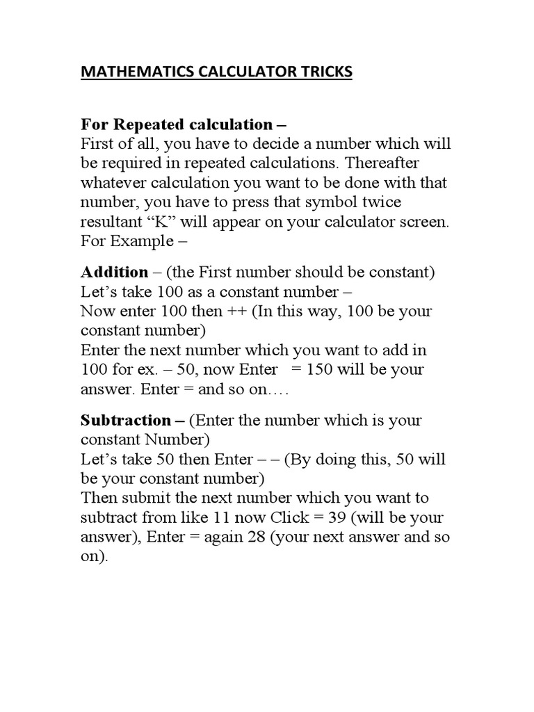 Mathematics Calculator Tricks PDF Numbers Multiplication
