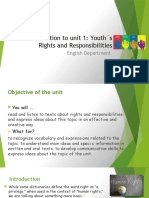 Introduction To Unit 1: Youth S Rights and Responsibilities: English Department