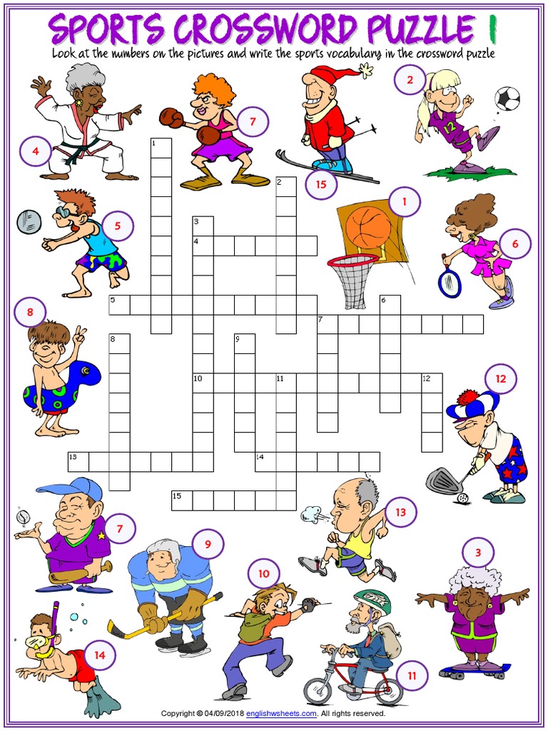 Sports vocabulary esl crossword puzzle worksheets for kids pdf | pdf |  individual sports | sports