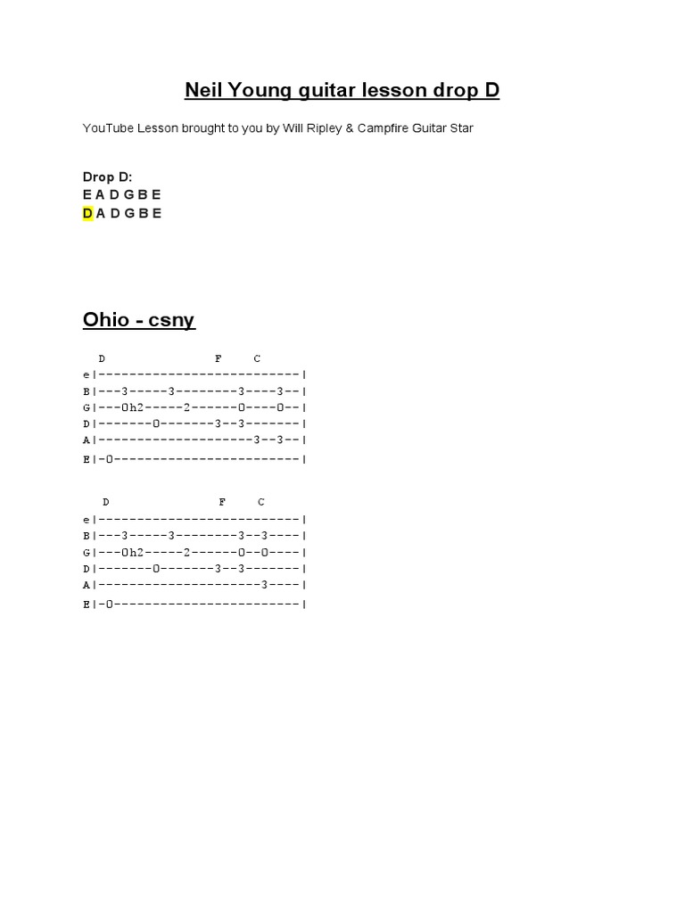 Neil Young Drop D Guitar Lesson | PDF | Musical Forms | Songs