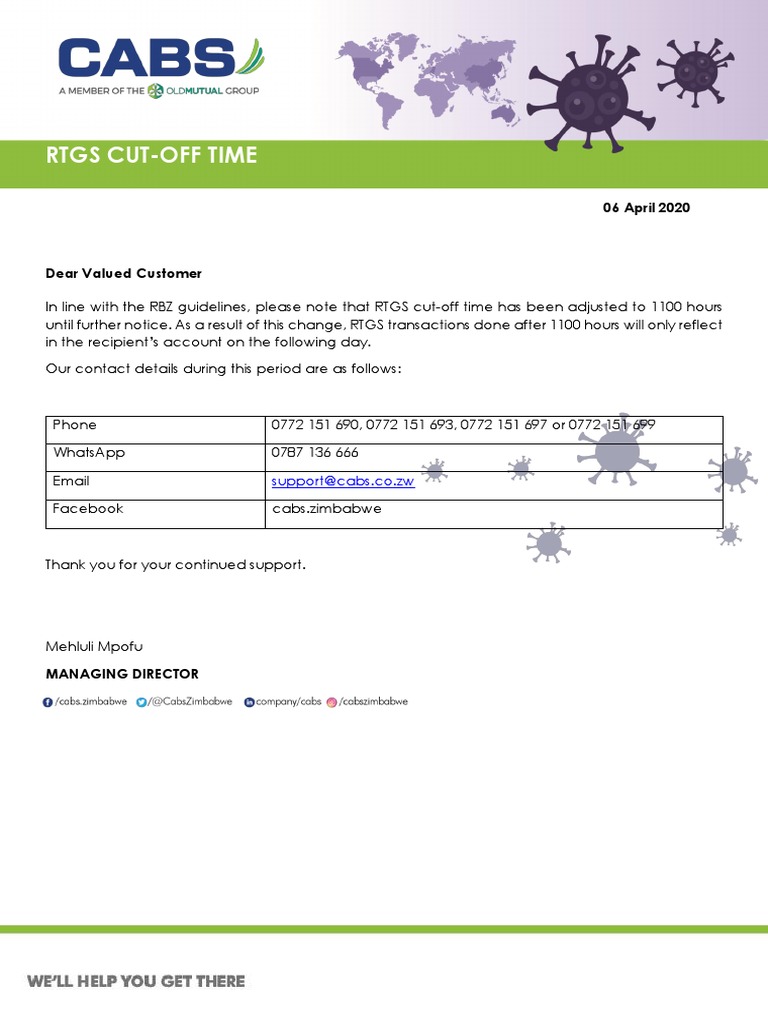 Rtgs Cut Off Time Zimbabwe 2024 Dates Denny Wilone