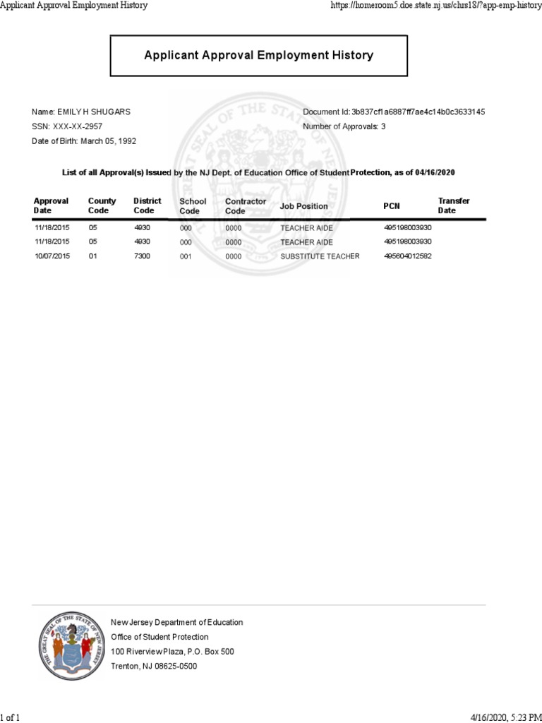 NJ Applicant Approval History | PDF