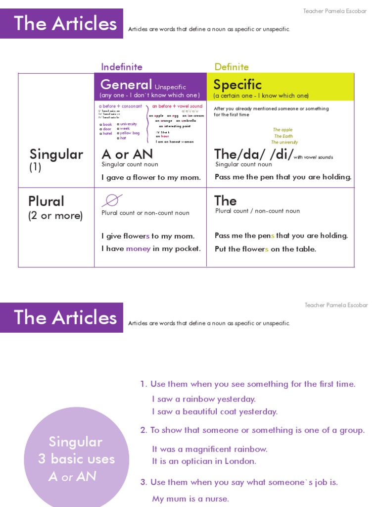 THE ARTICLES by Pamela E. | PDF | Grammatical Number | Noun
