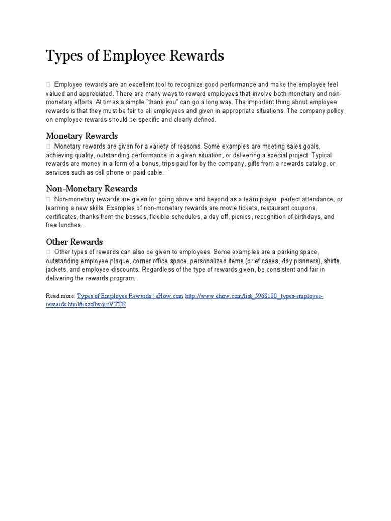 Types of Employee Rewards | PDF | Self Actualization | Motivation