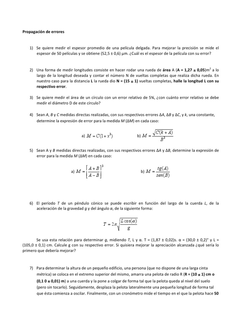 Propagacion de Errores PDF Física Science