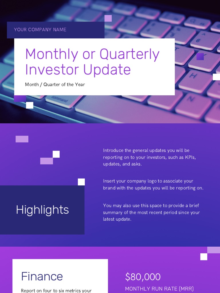 Purple and White Corporate Finance Investor Update Presentation PDF