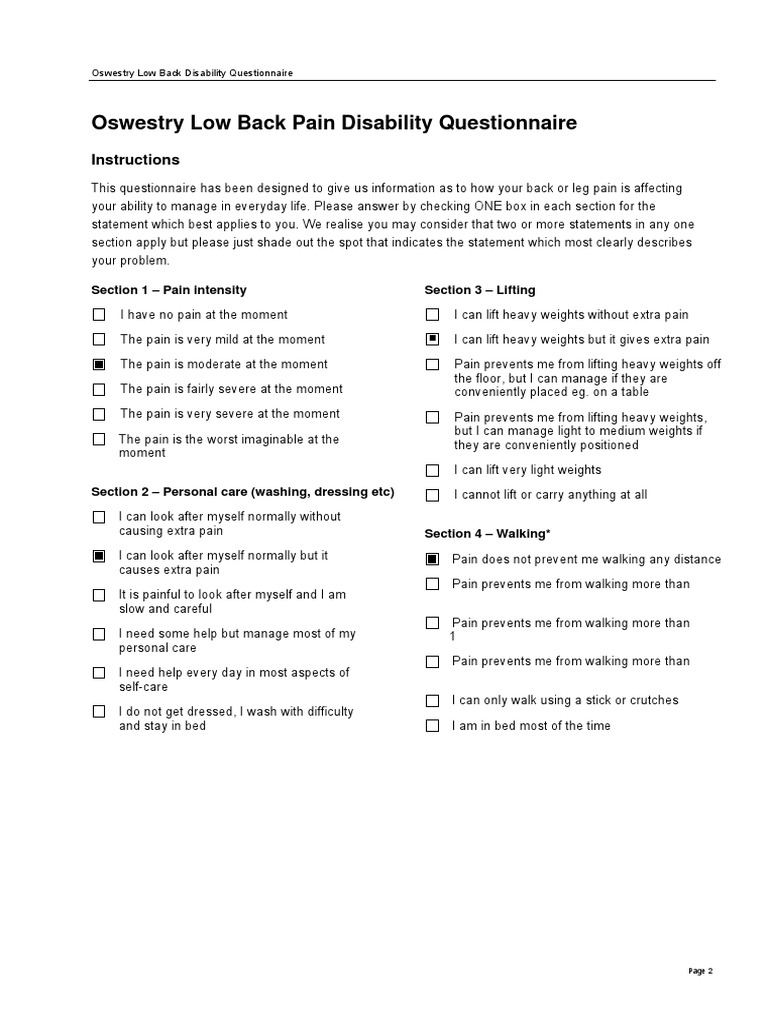 Oswestry Disability Index Odi Editable 1 | Download Free PDF | Pain ...