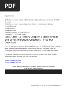 Important Questions For CBSE Class 12 HISTORY Chapter 1 Bricks Breads and Bones