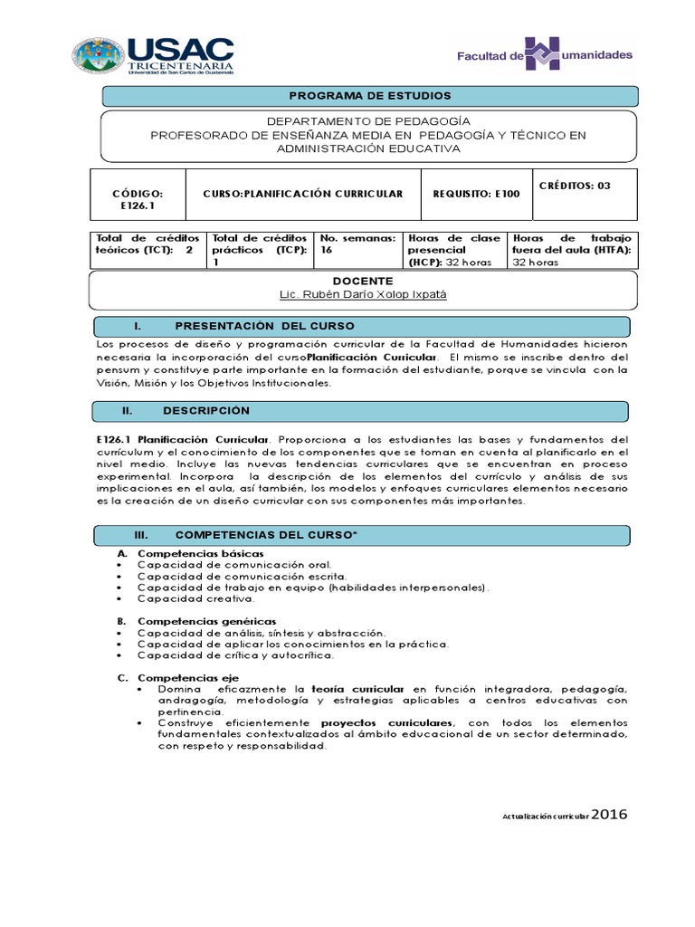 Elementos de Planificación Curricular | PDF | Plan de estudios | Evaluación