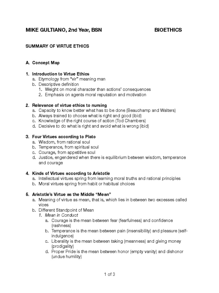 Virtue Ethics in Nursing: Key Concepts | PDF | Virtue Ethics | Virtue