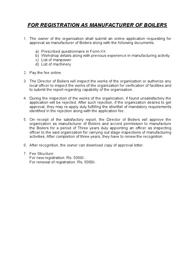 For Registration As Manufacturer of Boilers | PDF | Government ...