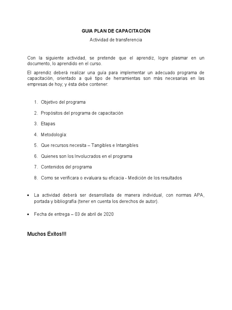 Guia Plan de Capacitación | PDF