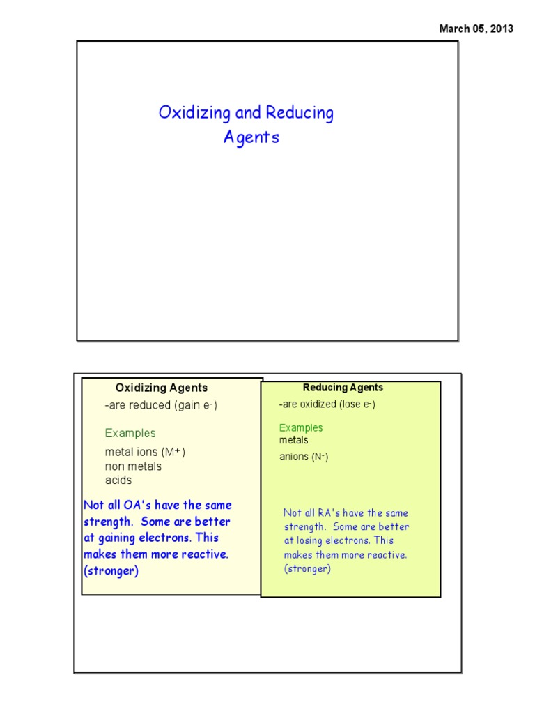 Oxidizing and Reducing Agents Explained | PDF | Redox | Physical Chemistry