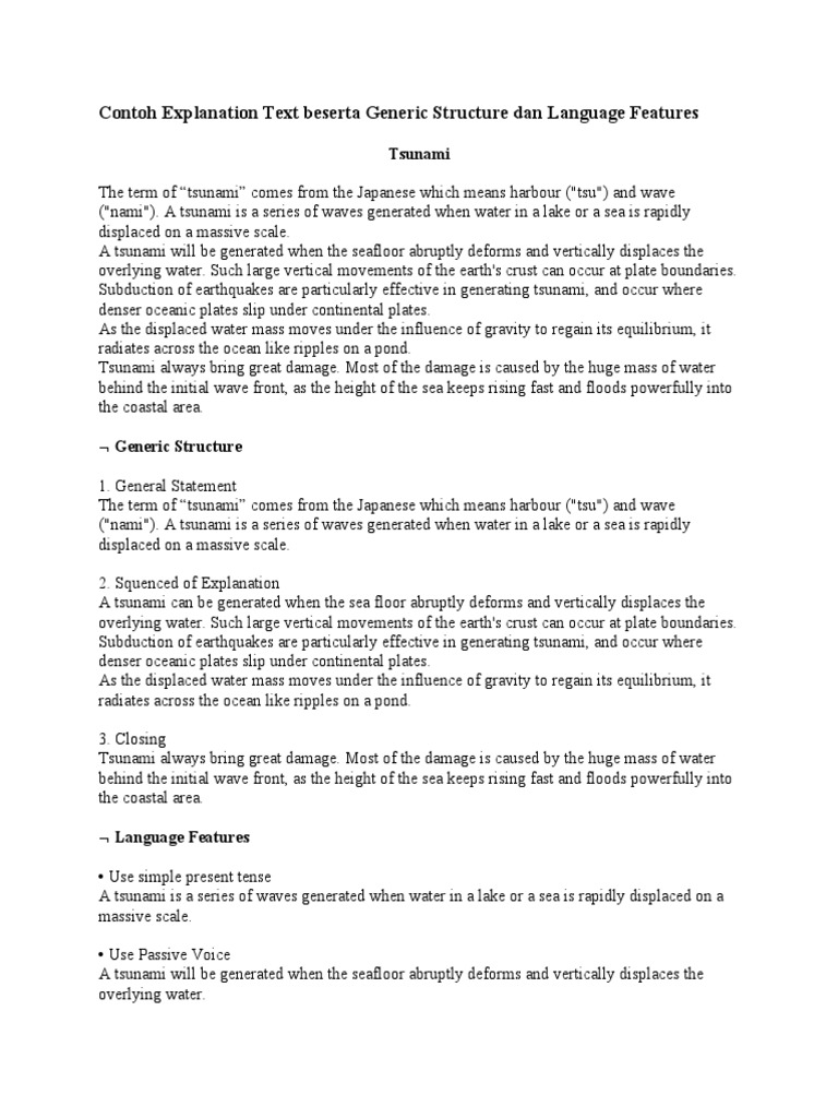 Contoh Explanation Text Beserta Generic Structure Dan Language Features Tsunami Plate Tectonics