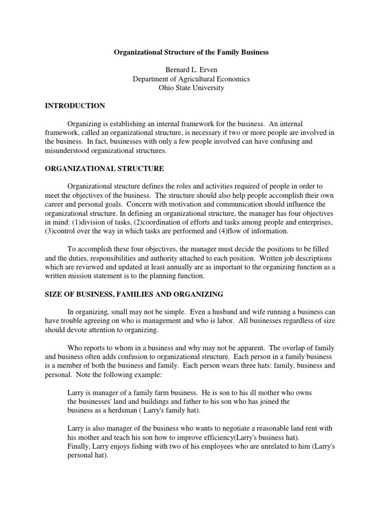 Family Business Organizational Structure | PDF | Organizational ...