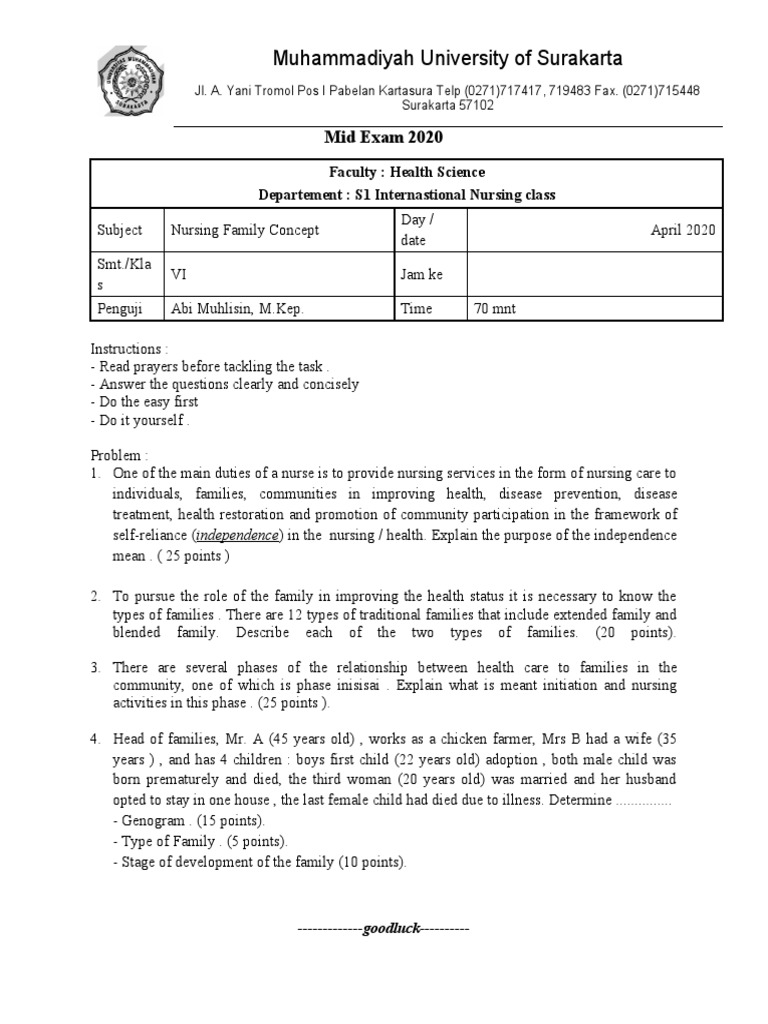 Soal UTSNursing Family 2020 (Inter) PDF