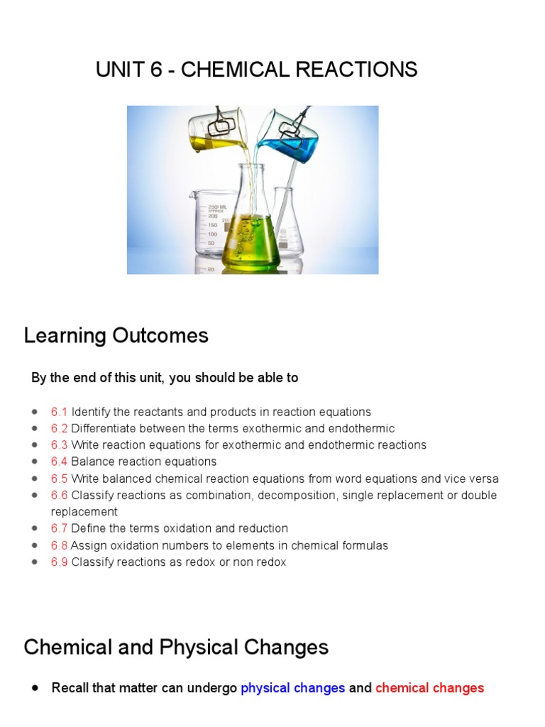 Unit 6: Chemical Reactions Overview | PDF | Redox | Chemical Reactions