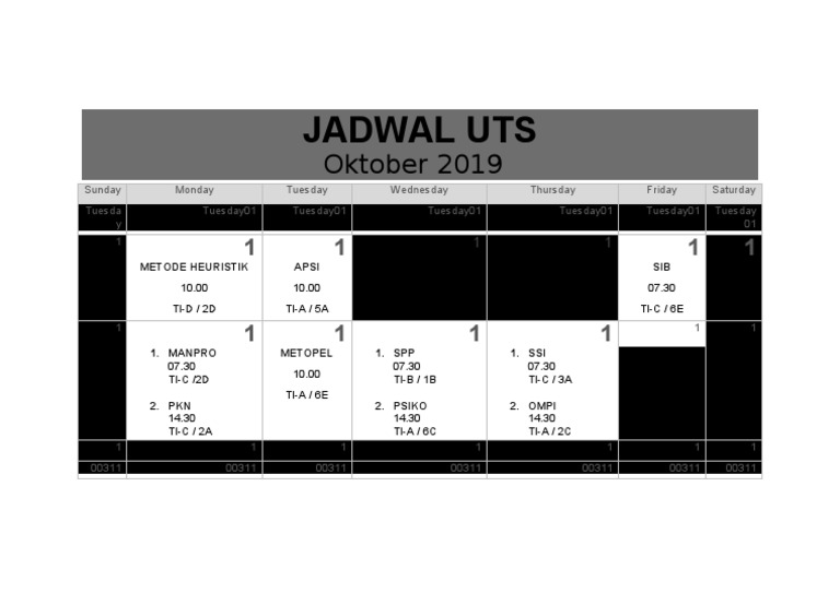 UTS Exam Schedule October 2019 | PDF