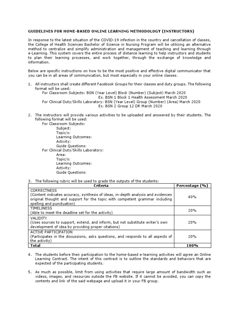 Home-Based Online Learning Guidelines | PDF | Educational Technology ...