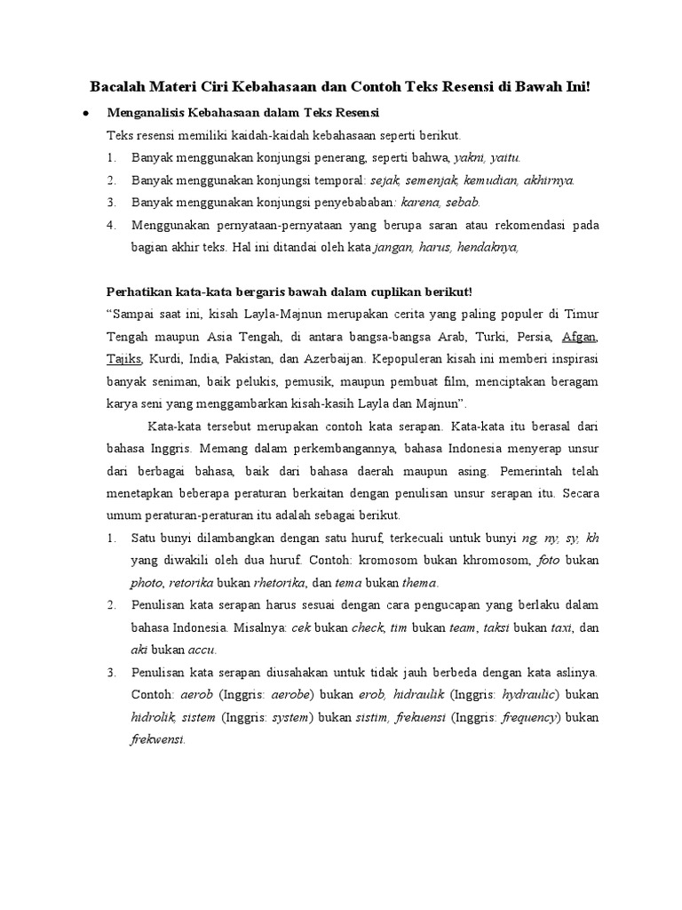 Materi Dan LKS B Indonesia Xi Resensi KBM 3 Kebahasaan