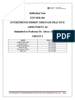 Reflection Note ETP EFB-501 Entrepreneuership Through Practice Assignment-10 Submitted To Professor Dr. Abrar Ali Saiyed Group-3