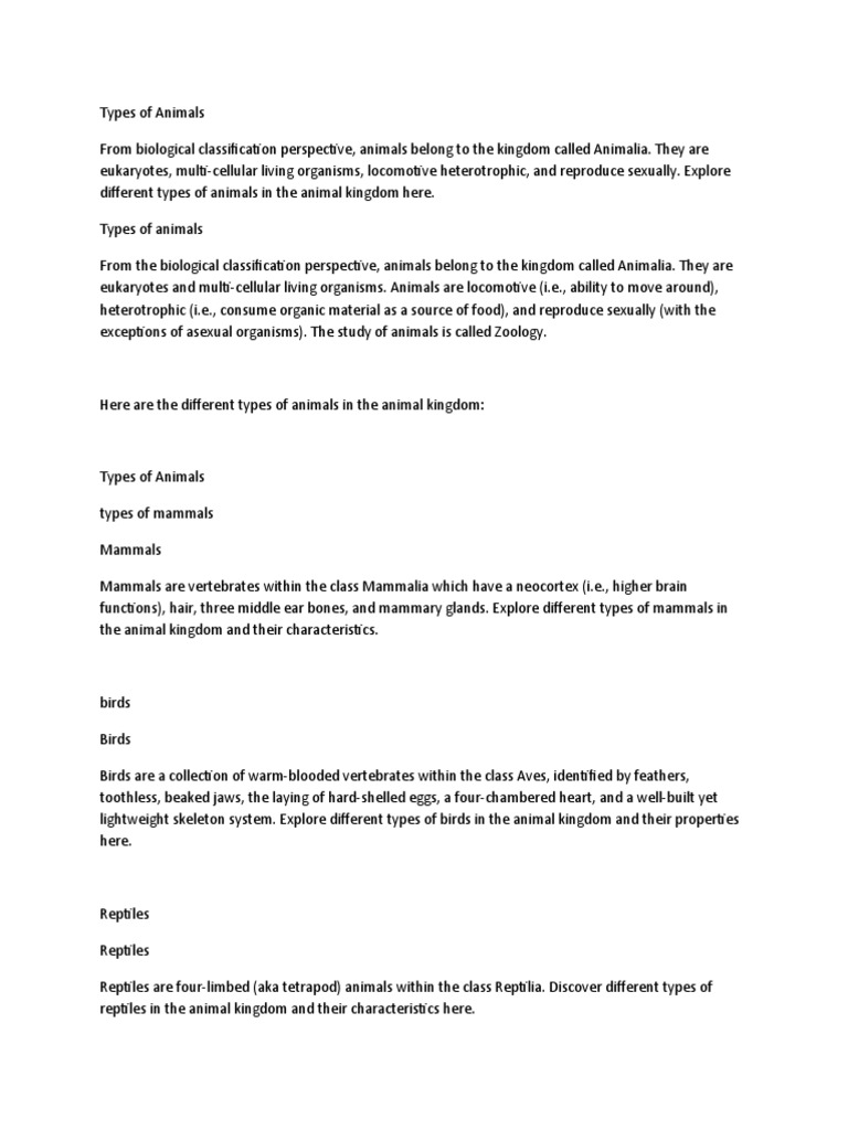 Explore Different Animal Types | PDF | Invertebrate | Reptile