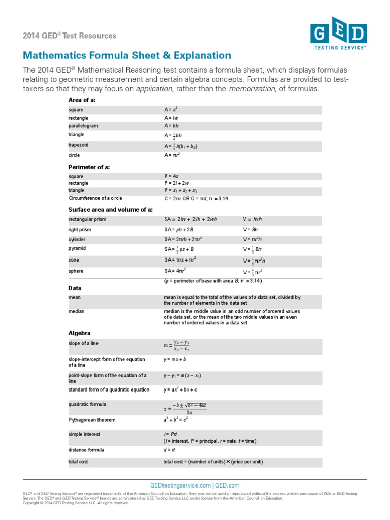 Math Formula Sheet PDF | PDF