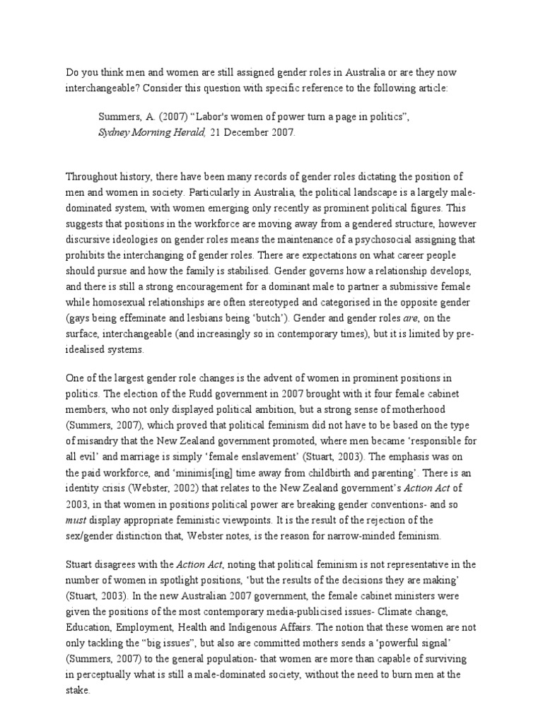 Gender Roles, Essay Sample