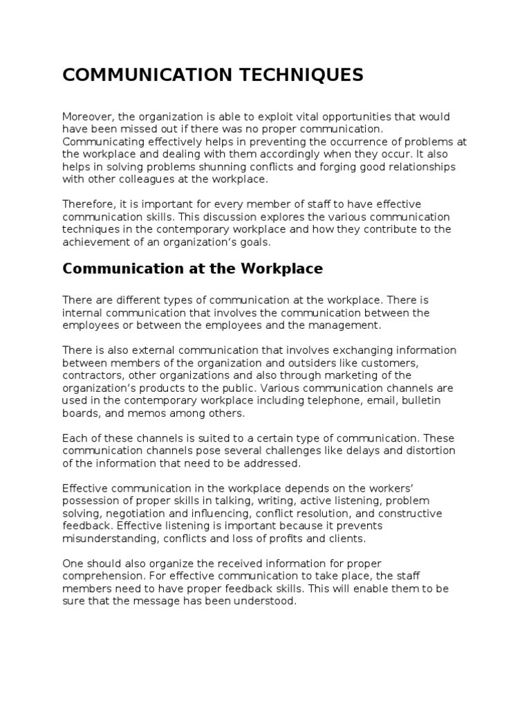 Communication Techniques PDF Nonverbal Communication Communication