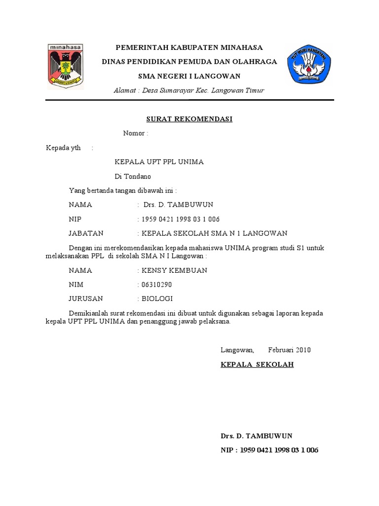 Surat Rekomendasi Sekolah