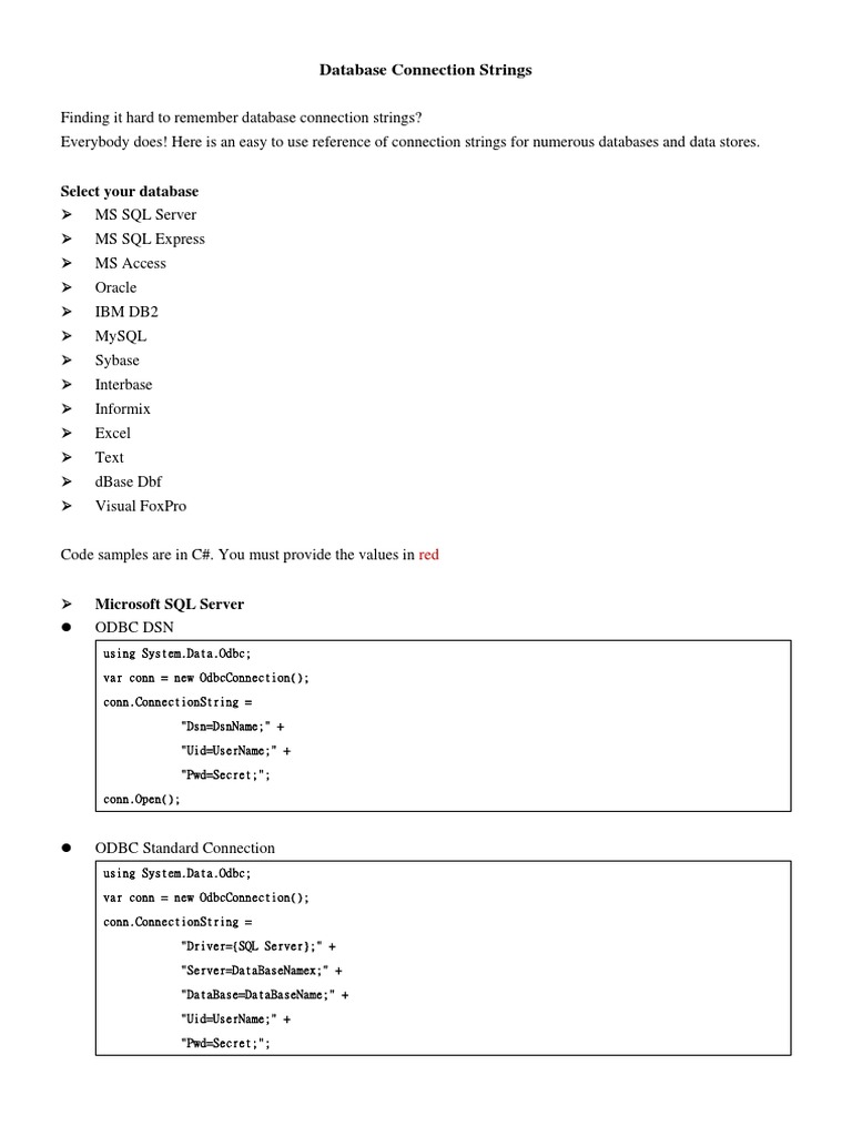 Database Connection Strings | Download Free PDF | Microsoft Access ...