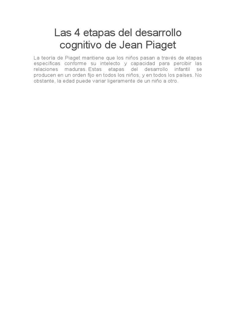 Etapas del desarrollo cognitivo de Piaget | PDF | Adultos | Neurociencia